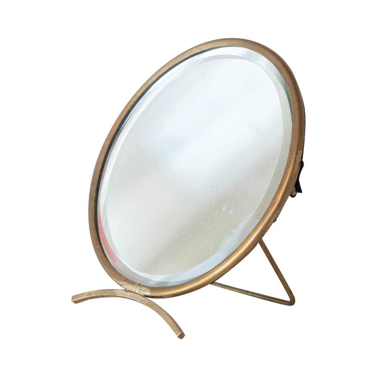 Hello Honey® 5.5" Gold Brass Round Mirror On Stand in Antique Finish